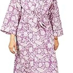 BOHEKANT Cotton Women Stylish Hand Block Print Kimono, Bath Robe,Night Wear Suit,Swim Wear, Night Dress-8 (Multi8)-image-15
