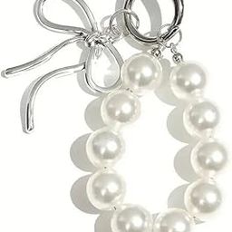 Pearl Phone Charm with Silver Bow, Clear Case Attachment, White Pearl Beaded Design-picture-15