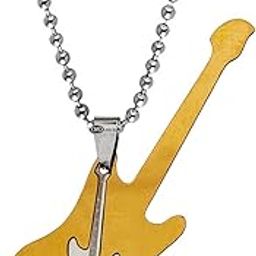 Rock Star Jewelry Music Note Electric Guitar Locket Pendant Necklace Chain Lover Gift for Men & Women Titanium Brass Pendant-image-86
