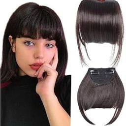 D-DIVINE Clip in Bangs- Fake Bangs Synthetic Hair Bangs Clip in Hair Extensions Wispy Bangs Clip On Air Bangs for Women Fringe With Temples Hairpieces Curved Bangs (Brown, Wispy Bangs)-image-8