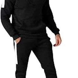 Men's Athletic Tracksuit Set, Black with White Stripe, Hooded Sweatshirt and Jogger Pant-picture-33
