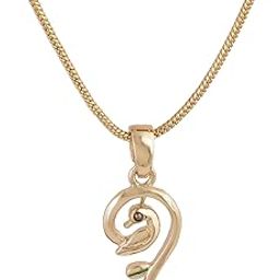 Women's Metal Rose Gold Plated Peacock Shaped Pendant - Elegant Green Accent, Free Size-image-3
