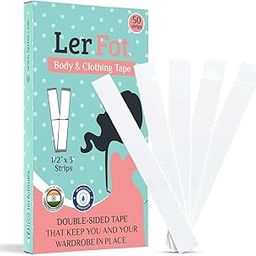 LERFOT 50 Strips Fashion Body Tape - Clear Fabric Strong Double Sided Tape for Clothes, Dress, Bra & Skin-image-0
