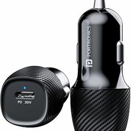 Portronics Car Power 18 Car Charger Adapter with 20W PD Type C Port Fast Charging Compatible with iPhones, Android Smartphones, Tablets & More(Black)-image-93