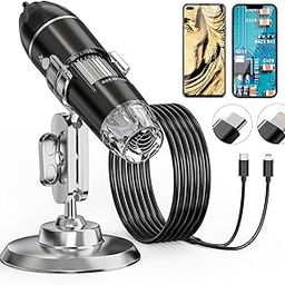 Tobo Digital Microscope Camera, Handheld USB 1440P HD Inspection Camera 50x-1600x Magnification Portable Handheld Pocket Microscopes with 8 LED & Stand, Compatible with i-Phone, Android TD-1116IM-89