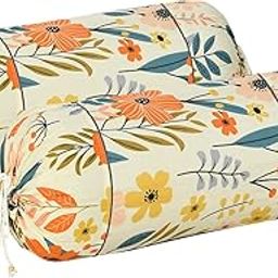 Kuber Industries Floral Print Soft & Luxurious Decorative Cotton Bolster Cover- Set of 2, 16"x32" (Cream)-33