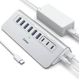 Powered USB Hub, intpw 9-Port USB 3.2/USB C Hub with 10Gbps USB C 3.2, 2 USB A 3.2, 4 USB 3.0, 2 PD 45W Charging Ports, 65W Power Adapter and 3.3FT Cable, Aluminum USB Hub for laptop, iPhone 16/15, PC-image-3