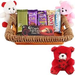 SFU E Com Perferct Chocolaty Gift For Someone | Valentine Teddy Bear With Chocolate Combo | Valentine Chocolate Hamper | 484-46