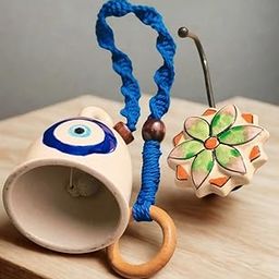Shopping Shots Handcrafted Evil Eye Large Size Bell Height 5 inches, Pack Includes 1 Beautifully Crafted Ceramic Bell Adorned with a Hand-Woven Macrame Rope, and a Hand-Painted Ceramic Hook-image-13