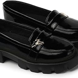 Women Fashion SIG Nature Design Buckle Comfirt Casual Chunkey Loafer Shoe Glossy Pull On Patent Loafers Moccasin for Women| Girl | Ledies-image-67