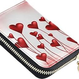 Valentine Red Heart Flowers RFID Credit Card Wallet, Microfiber Leather Zipper Card Case Holder for Wo-image-97