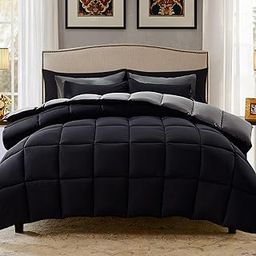 Decroom Lightweight King Comforter Set with 2 Pillow Sham - 3 Pieces Set - Quilted Down Alternative Comforter/Duvet Insert for All Season - Black/Grey - King Size-image-44