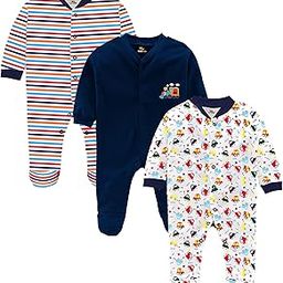 Newborn Full Sleeve Cotton Printed Sleepsuit Romper for Boys and Baby Girls (3 Pcs)-image-14