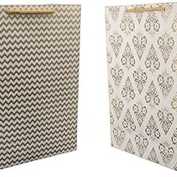 TASCHE Gold Waves and Gold Pyramid Design Assorted Paper Carry Bags | Gift Bags for Return gifts, and Birthday presents (11 * 8 * 3 Inches) (Pack of 10)-image-20