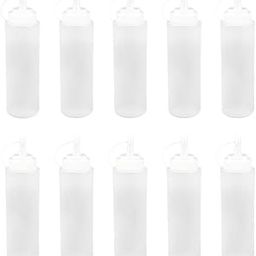 UJEAVETTE 10pcs 8oz Plastic Sauce Squeeze Bottle Ketchup Vinegar Dispenser 230ml White-image-7