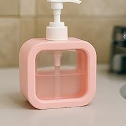 Clyrra 360ml Refillable Liquid Soap Dispenser – Transparent Square Plastic Bottle with Anti-Slip Base & Detachable Design (Single/Pack of 3) (Pink)-image-57