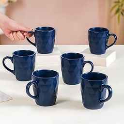 Nestasia Coffee Mug Set of 6(220 ml) | Microwave & Dishwasher Safe Tea & Coffee Mugs with Textured Finish | Ideal for Gifting (Textured Navy Blue)-28