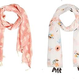 Women's Floral tassels chiffon scarf scarves stoles wrap (Multi, White and Blue)-37