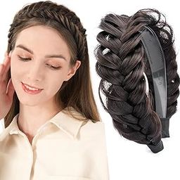 Messy Braided Headband With Teeth Synthetic Hair Plaited Headband High Elasticity Braided Hair Band 1.8 Inch Hairpiece for Girls Women Beauty Accessory (Deep Brown, FREE)-50