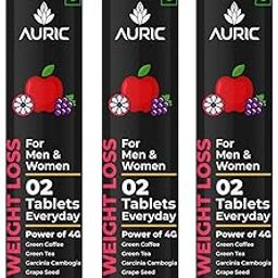 Auric Get Slim Effervescent | 60 Tablets Power of Green Coffee, Green Tea, Grape Seed & Garcinia Cambogia | For Men & Women-1
