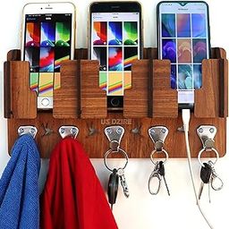 US DZIRE - THE BRAND OF LIFESTYLE Wall Mount Home Side Stylish Wooden Key Holder | with 3 Mobile Charging Stand | Key Hanger for Living Room,-image-54