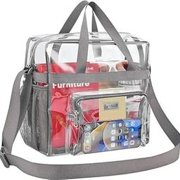 Sturdy Transparent Clear Bag Stadium Approved 12×6×12 Size, Clear Tote Lunch Office Sports Gym Bag with Reinforced Straps, Transparent Handbag for Women & Men-12