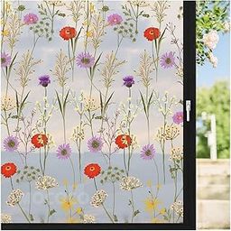 MOCOCO Premium Privacy Window Film Vinyl Frosted Self Adhesive Glass Film Decorative Window Stickers for Home Office Bathroom Kitchen Living Room - Mystic Flowers-image-40