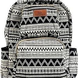 Geometric Pattern Cotton Backpack, 15.75L Capacity, Black and White, Adjustable Straps-image-97