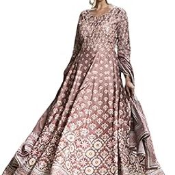 Women's Digital Print and Hand Work in Neck line with Belt Soft Dola Silk Regular Fit Round Neck 3/4 Sleeve Special Occasions Wear Elegant Anarkali Suit with Dupatta (A_N_C_7845950)-9