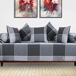 AIRWILL Opulent Diwan Set – Stylish & Comfortable Cotton Set with Coordinated Cushion & Bolster Covers - Pack of 8, Grey-image-40
