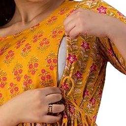 Feeding Kurtis for Women Cotton with Zipper | Maternity Kurti for Pregnancy Women's | Stylish & Comfortable All-Over Printed Maternity Dresses-image-13