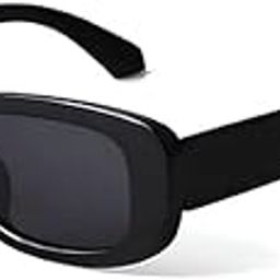 Vintage Rectangle Sunglasses for Men Women Trendy SquareFashion Vintage Glasses with Narrow Square Frame UV400 Protection (Black,)-picture-19