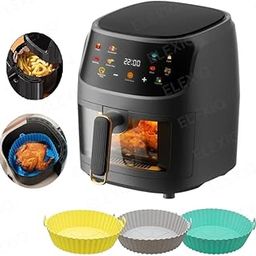 ELEXIQ 8L 2400W Digital Air Fryer | Fry, Bake, Roast, Toast, Defrost, Grill & Reheat LED Display & Touch Control, Non-Stick Pan Liners Pot 3 Pack Round Silicone Basket Baking Tray (8L)-picture-6