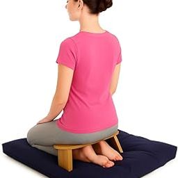 Foldable Meditation Bench, Wooden Kneeling Stool with Cushion, Natural Wood Finish, 43 x 19 x 15 cm-image-96