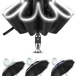 Inverted Umbrella for Men, 3 Fold Umbrella for Travel with Reflective Stripe 10 Ribs, 45 Inch Windproof & UV Protection Small Folding Umbrella with Auto Open and Close, Portable Car umbrella for Women-image-5