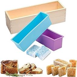 MoldBerry Soap Mould Silicone Loaf Mold with Wooden Box for Making Cake Bread Mold Candle Flexible Reusable Homemade (Pack of 3)-picture-4
