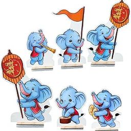 Digi Arts Bal Elephant MDF Cutout Set – 6 Musical Ganesha Friends | Ganpati Aaras Standy for Festival & Home Decoration | Baby Ganesha Theme MDF Figures with Stand (12 Inch, Pack of 6)-image-58