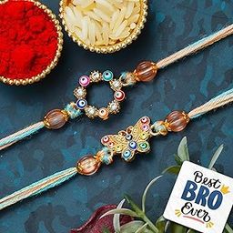 eCraftIndia Set of 2 Butterfly Evil Eye Rakhis | Best Bro Ever Fridge Magnet | Roli Chawal Pack | Evil Eye Rakhi for Brother Bhaiya Bhai Bhabhi Kids-image-14