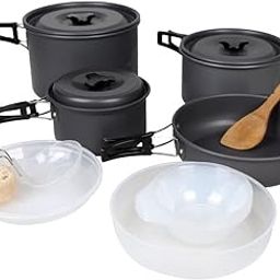 DPCR Camping Cooking Mess Kit, Lightweight Hiking Portable Cookware Set with Mesh Bag, Nonstick Aluminum Cooking Kit, Pot Pan Kettle Backpacking Mess Kit with Bowls (4-5 Person)-image-39