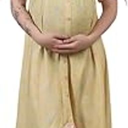 Women's Yellow Maternity Dress | Soft Viscose Rayon A-Line Pregnancy Wear | Front Button Nursing Friendly Gown | Baby Shower-image-23