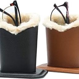 Siveit Eyeglass Holders, PU Leather Eyeglass Holder Stands with Soft Plush Lining - 2 Packs, Black,brown, Medium-image-43