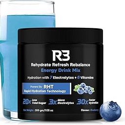 Drink R3 Energy Drink Mix | Electrolyte Powder with 7 Essential Electrolytes ( Na, K, Mg, Cl, Zn, Ca) + Vitamin B Complex (B3, B5, B6, B12) + Vitamin C + Vitamin D | For Hydration & Sustained Energy | Blueberry Flavour | 200 grams-21
