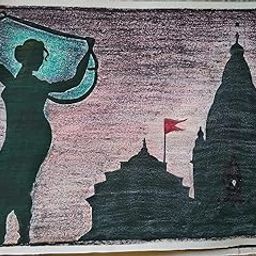 A dancing lady in front of Temple painting by Suyog Chaudhari For home decor size 28 * 38 without frame-picture-32