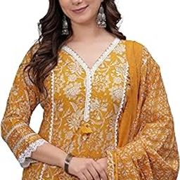 Women's Pure Cotton Printed Straight Kurta Set with Palazzo Pants & Dupatta- Ethnic Wear-image-79