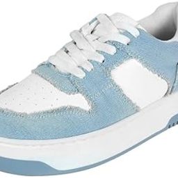 Women's Casual Faux Leather Denim Panel Sneakers-image-119