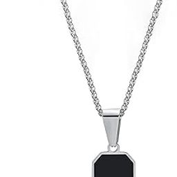 Jewellery Black Stainless Steel Rectangle Pendant Necklace Chain For Men & Boys (MPYJ3_AOR1)-image-43
