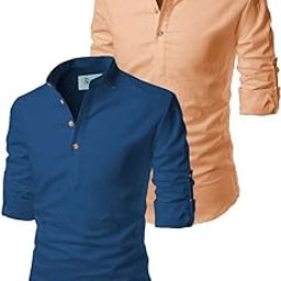 Men's Cotton Blend Short Playful Mix Color Kurta - Pack 2-image-37