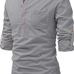Full Sleeve Spread Collar Pure Cotton Casual, Wedding, Party, Festival Stylish Latest Short Length Slim fit Kurta Style Shirt for Men and Boys.-image-96