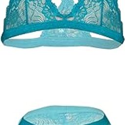 Mens Floral Lace Bralette and Panty Crossdresser Lingerie Set, Turquoise Blue, Cross-Back Design (Light Blue, XXXL)-picture-4