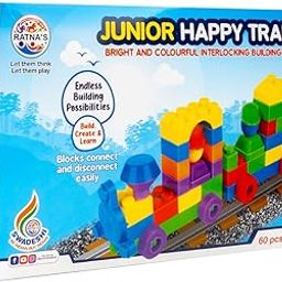 Ratna's Happy Train Junior Construction Set with Bright & Colourful Interlocking Building Blocks 60 pcs for Kids Ages 3+-0
